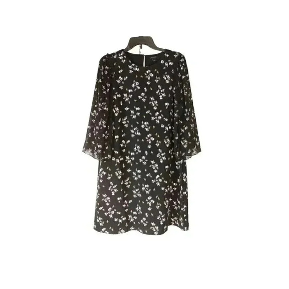 Ann Taylor Womens A-Line Dress Black Floral Button Loop Long Sleeve Size 8 - Picture 1 of 13
